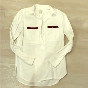 J. Crew white Tunic Top with Black Beading Detail